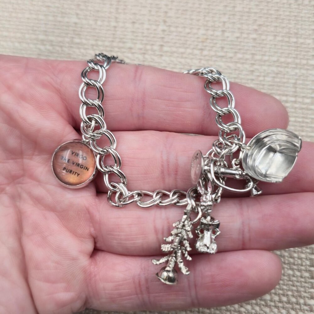 7+2 Inch Sterling Silver Various Charms Chain Bracelet A7229 - Picture 6 of 11